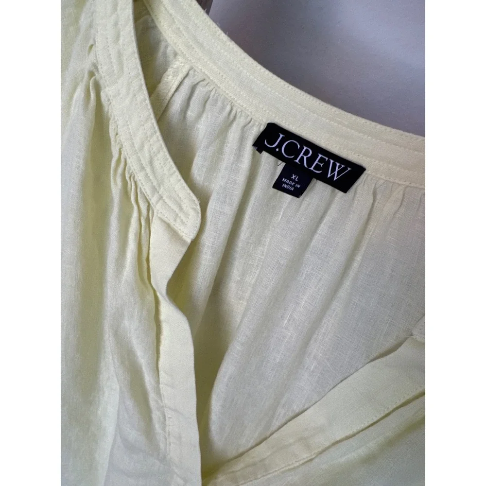 Women'sJ.Crew pale yellow linen-blend v-neck blouse size XL clasic